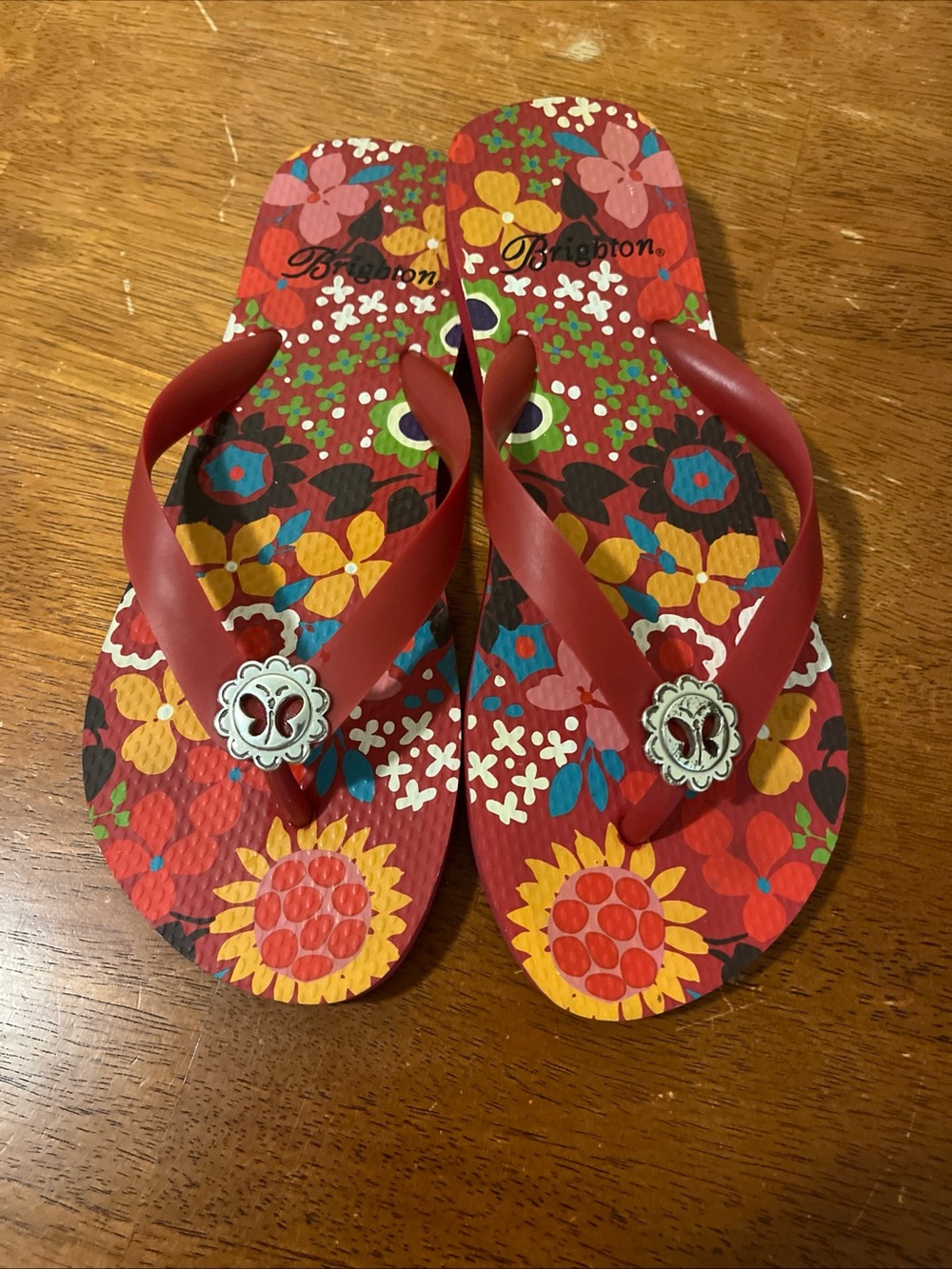 Brighton Women’s Red Floral Flip Flops Sz 7